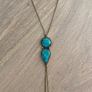 Karen London turquoise double pendant drop necklace.